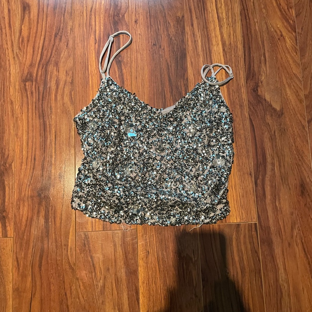 Express Silver Sequin Beaded Top